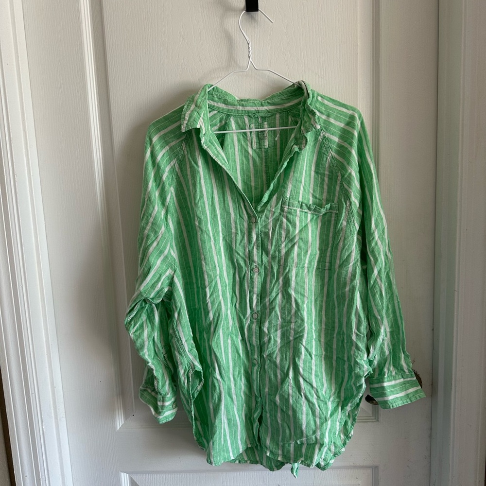 Aerie Mint and White Striped Button Down Shirt